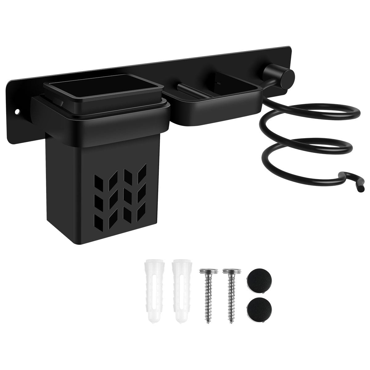 1pc Hair Dryer Holder With Drainage Storage Cup, Wall Mounted Hair Rustproof Straightener Holder, Multi-Functional Space Saving Hair Dryer Organizer Spiral Hair Dryer Storage For Bathroom Bedroom Home Dorm