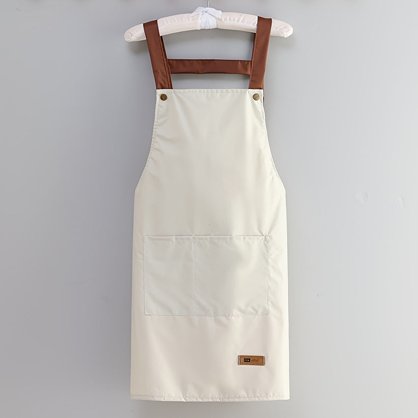 1pc Kitchen Apron With Big Pocket, Waterproof Oil-proof Cooking Apron, Kitchen Accessories