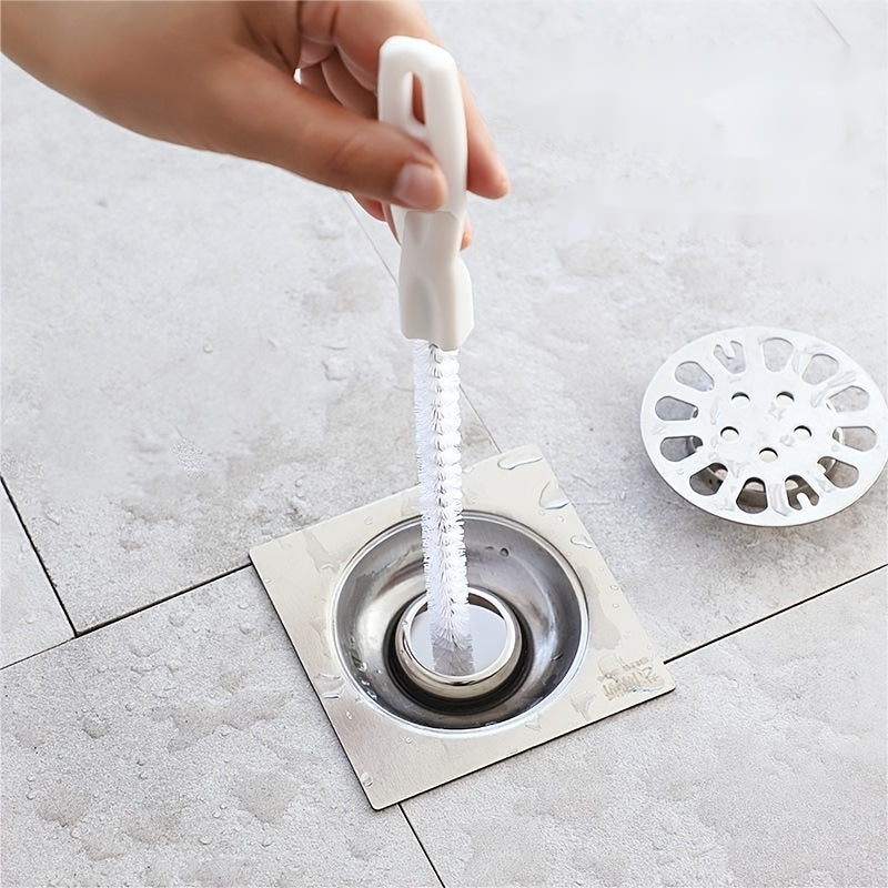 1pc Flexible Sink Cleaning Brush, Pipe Dredging Brush, Sewer Hair Clog Removal Tool, With Long Spiral Nylon Bristles Cleaning Brush, For Kitchen Bathroom Bathtub Toilet, White