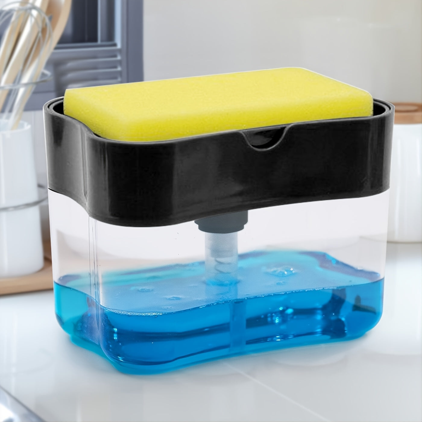 1pc Dish Soap Dispenser And Sponge Holder, Metallic Silvery For Kitchen Sink, No Sponge, 4.5in*2.5in*0.7in, 0.37lb