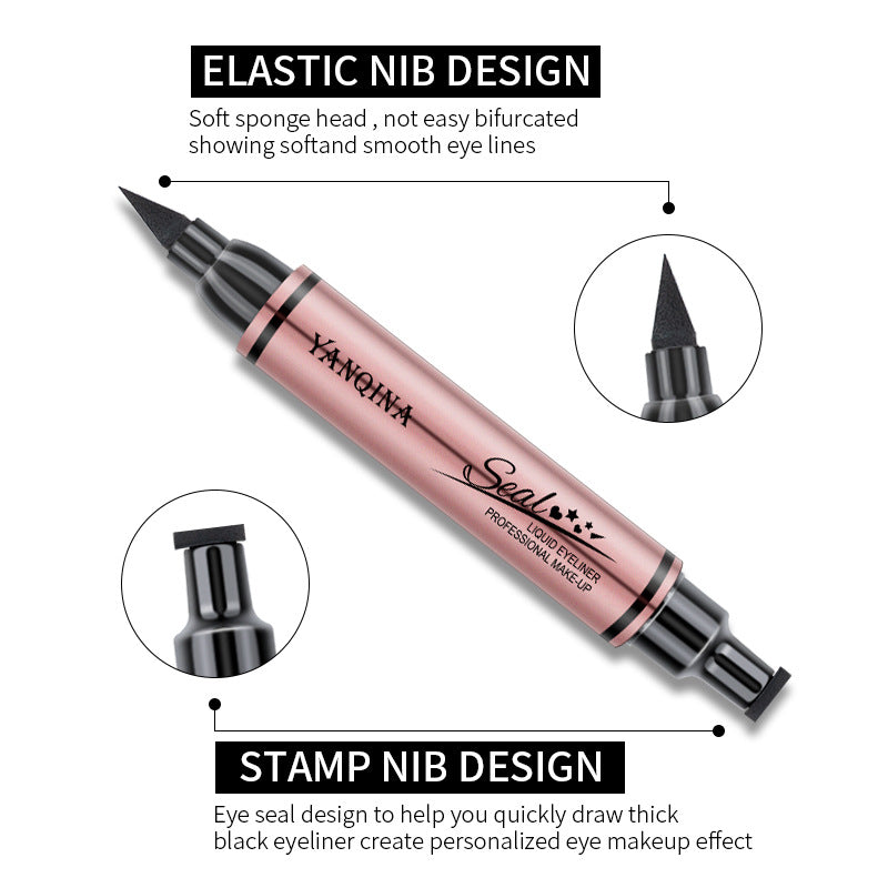 2-in-1 Eyeliner Stamp Pencil: Waterproof, Double-Ended, Black Liquid, Quick Dry, Triangle Seal, Eye Liner Makeup