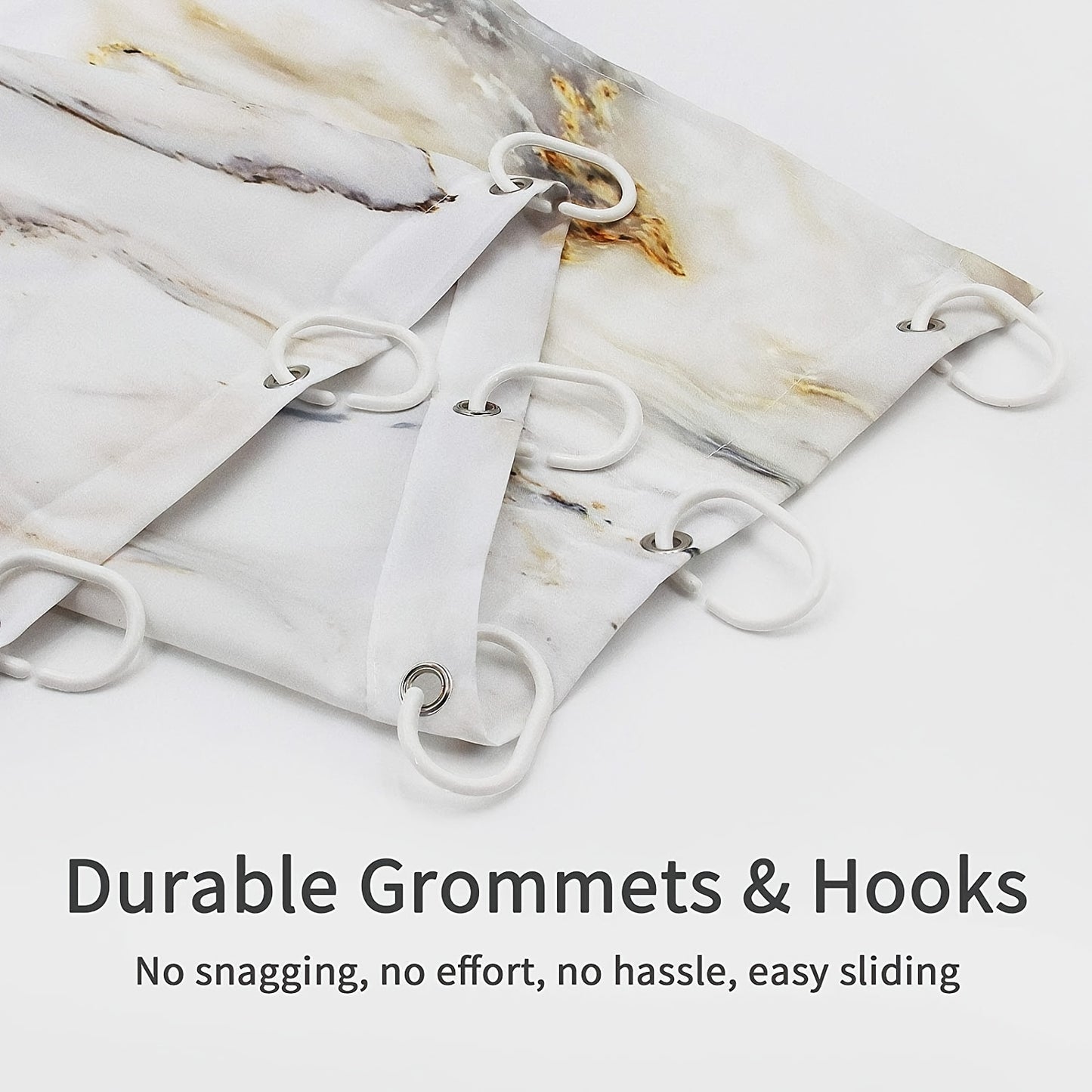 1pc Gray Golden Marble Shower Curtain Set, Bathroom Decor, Abstract Modern Shower Curtain, Luxury Standard Shower Curtain For Bathtub, Waterproof Washable Fabric Shower Curtain, With 12 Plastic Hooks