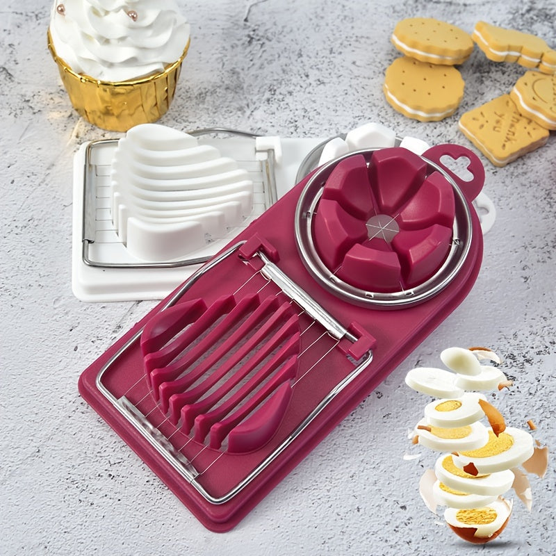 1pc Egg Slicer & Wedger, Multifunctional Egg Cutter, Kitchen Restaurant Cutter, Multipurpose Stainless Steel Wire Cutter, Multifunctional Divider, Egg Fruit And Vegetable Slicer Tool