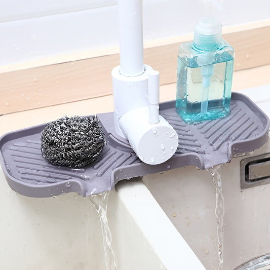1pc Faucet Splash Pad, Silicone Kitchen Sink Faucet Mat, Behind Sink Splash Guard, Self Draining Sink Pad Behind Faucet, Faucet Splash Guard, Faucet Drying Durable Mat For Bathroom
