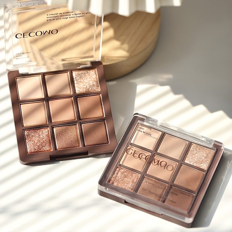 9 Colors Chocolate Eyeshadow Palette with Matte, Pearlescent, and Sequins Shades