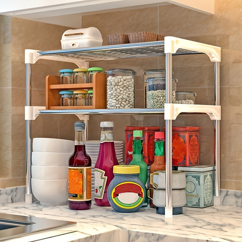 1pc Microwave Oven Stand Rack, 2-Tier Multifunctional Microwave Ovens Organizer Countertop, Stainless Steel Fine Mesh Kitchen Shelf