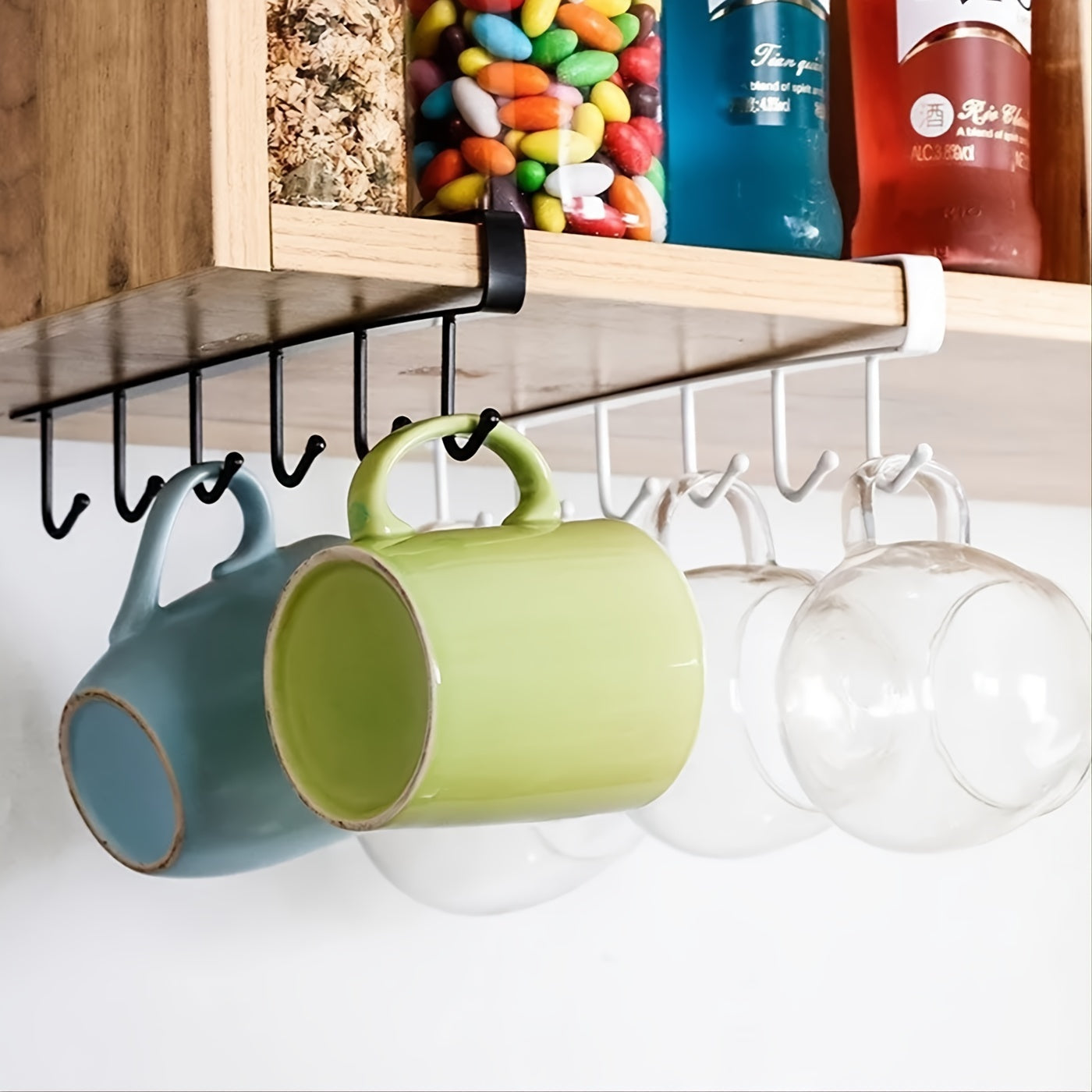 1pc Kitchen Kitchenware Hooks, Multifunctional Hanging Cup Holder, Household Punch Free Wall Mounted Cabinet Hook 10.4in/2.7in