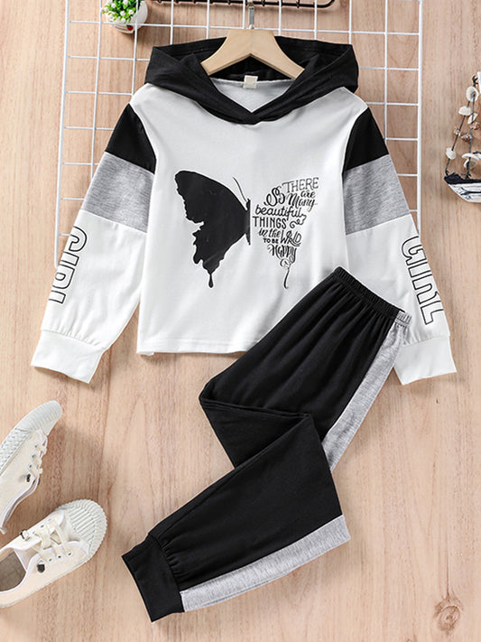 Girls' Butterfly Printed Hoodie & Pants Set