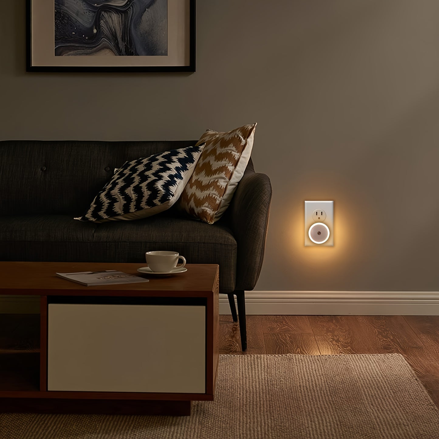 1pc LED White Night Light Dusk To Dawn Sensor, Smart Wall Night Light For Bathroom Bedroom Home Kitchen Corridor Energy Saving, Round