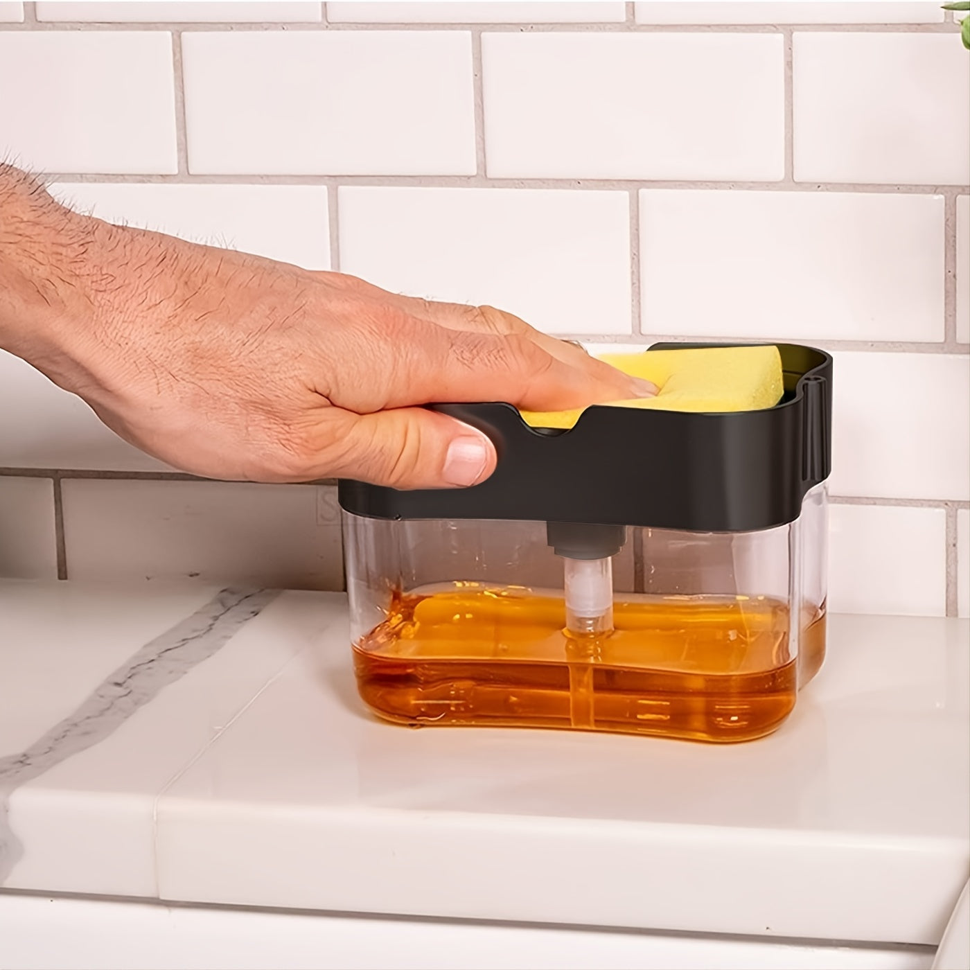 1pc Dish Soap Dispenser And Sponge Holder, Metallic Silvery For Kitchen Sink, No Sponge, 4.5in*2.5in*0.7in, 0.37lb