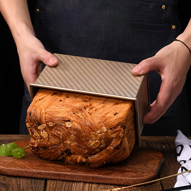 1pc Golden Loaf Pan With Lid, Non-Stick Durable Bread Pan Toast Mould With Cover Bakeware Tin For Baking Bread, Homemade Cakes, Meatloaf