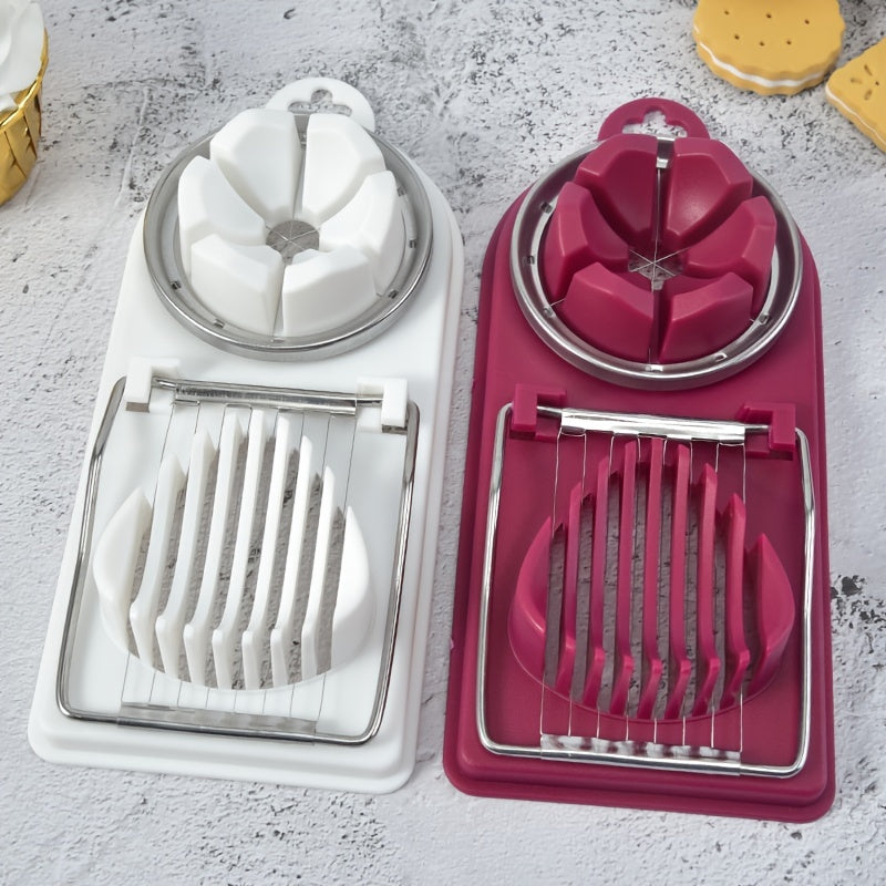 1pc Egg Slicer & Wedger, Multifunctional Egg Cutter, Kitchen Restaurant Cutter, Multipurpose Stainless Steel Wire Cutter, Multifunctional Divider, Egg Fruit And Vegetable Slicer Tool