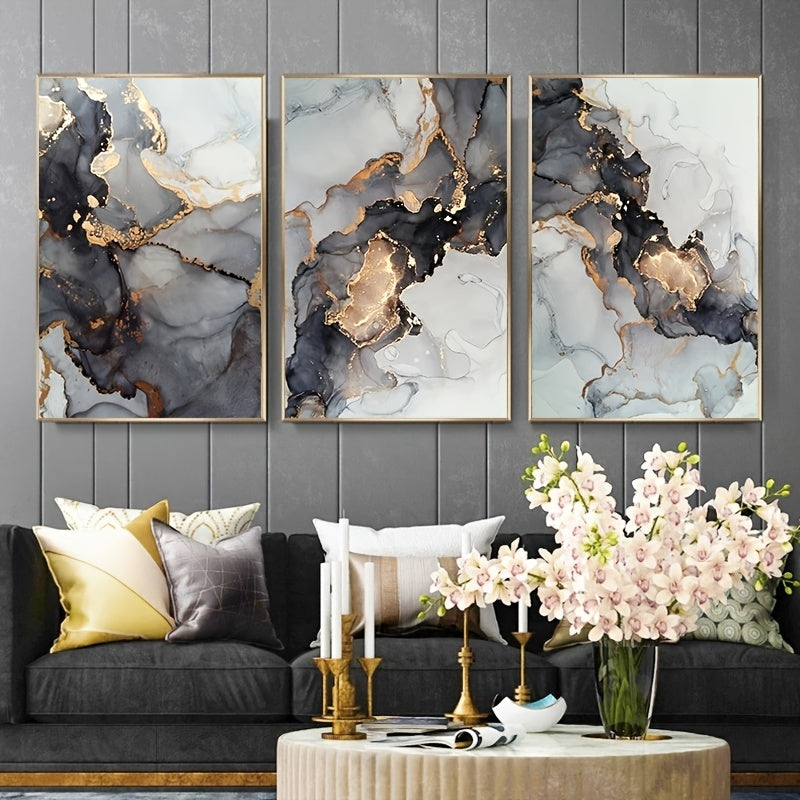 3pcs Golden Black Marble Canvas Painting Wall Art Picture