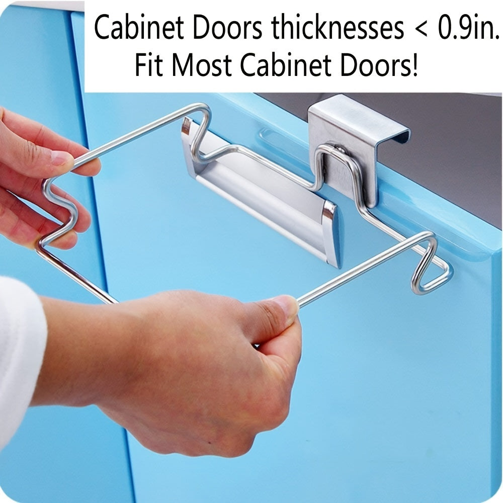 1pc Large Stainless Steel Trash Bag Holder For Kitchen Cabinets Doors And Cupboards, Black Silvery