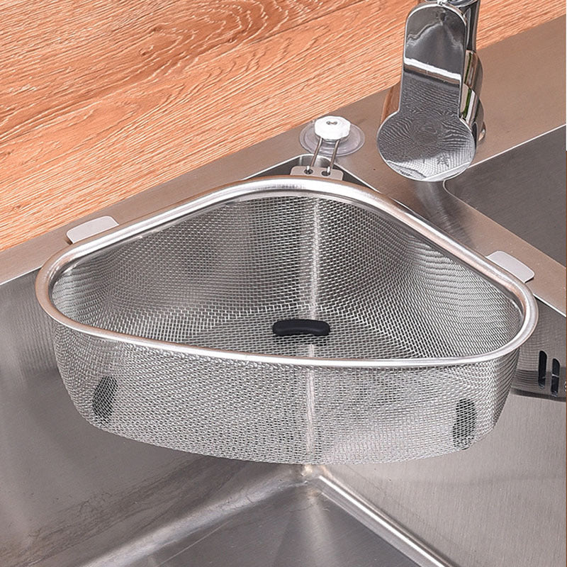 1pc Drainer Basket, Triangular Sink Drainer Basket, Stainless Steel Strainer, Kitchen Drainer Basket, Garbage Residue Filter, Storage Leakage Mesh Basket, Vegetable Basket 6.61lbs(Max)