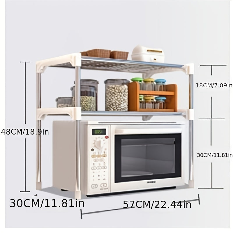 1pc Microwave Oven Stand Rack, 2-Tier Multifunctional Microwave Ovens Organizer Countertop, Stainless Steel Fine Mesh Kitchen Shelf