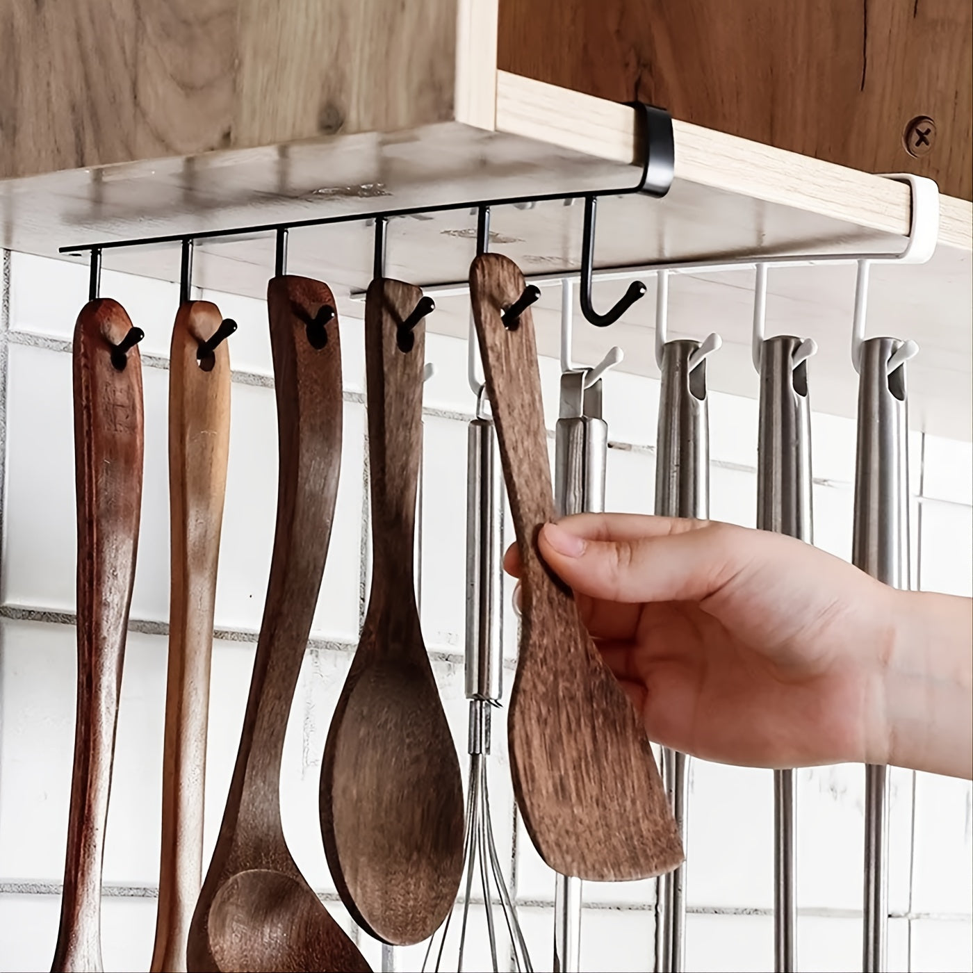 1pc Kitchen Kitchenware Hooks, Multifunctional Hanging Cup Holder, Household Punch Free Wall Mounted Cabinet Hook 10.4in/2.7in
