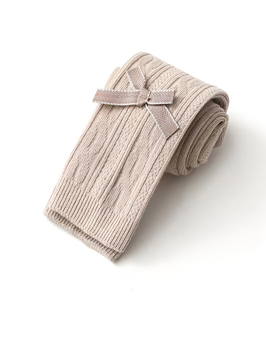 Girls Cable Knit Tights with Bowknot Decor, Toddler High-Stretch Pantyhose, Leggings for Winter