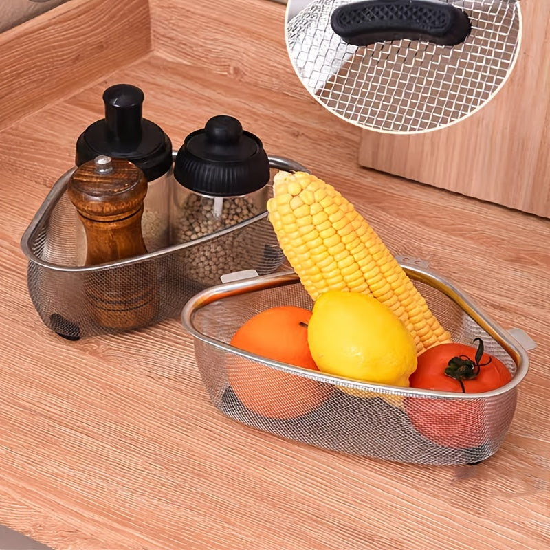 1pc Drainer Basket, Triangular Sink Drainer Basket, Stainless Steel Strainer, Kitchen Drainer Basket, Garbage Residue Filter, Storage Leakage Mesh Basket, Vegetable Basket 6.61lbs(Max)