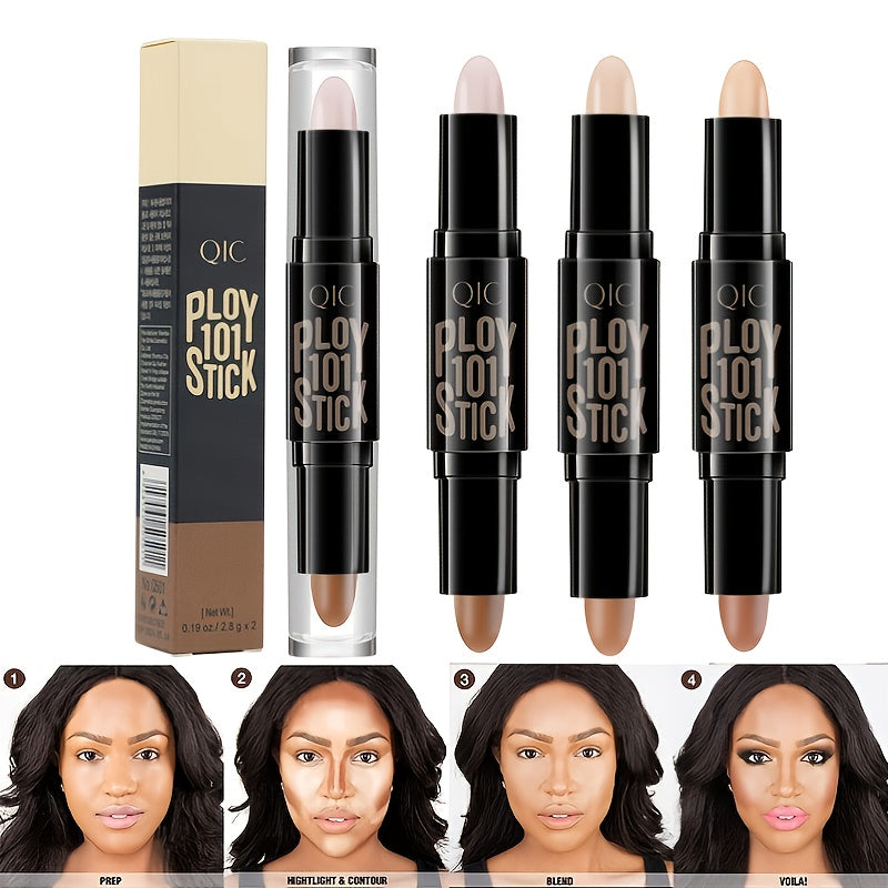 2-in-1 Concealer Sticks: 3D High Gloss, Long Lasting, Natural, Waterproof, Whitening, Contouring, Facial Care, and Makeup Tool
