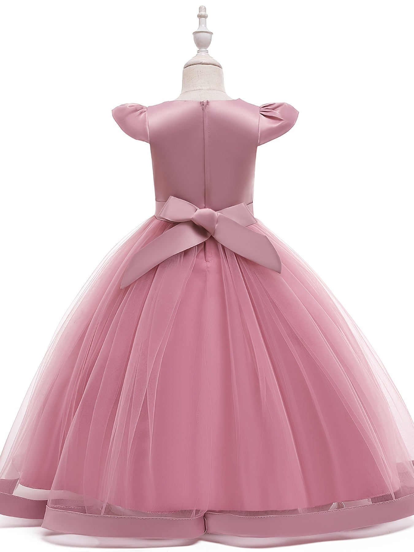 Girls Princess Short Sleeve Ruffled Tutu Dress with Flower Embroidery