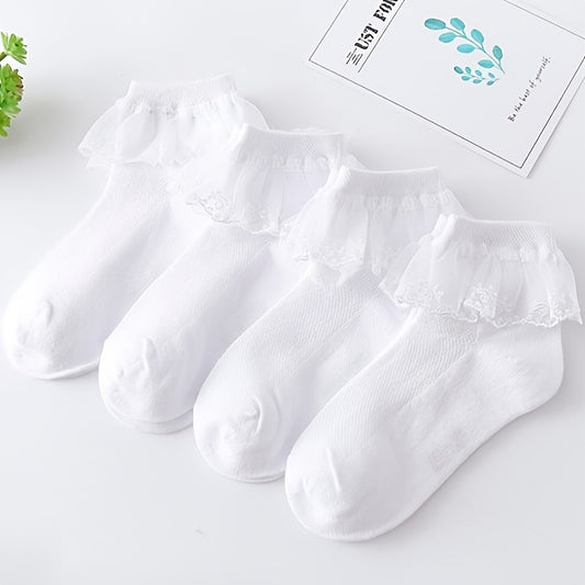 Girls' Latin Dance Pure White Lace Socks (1 Set)