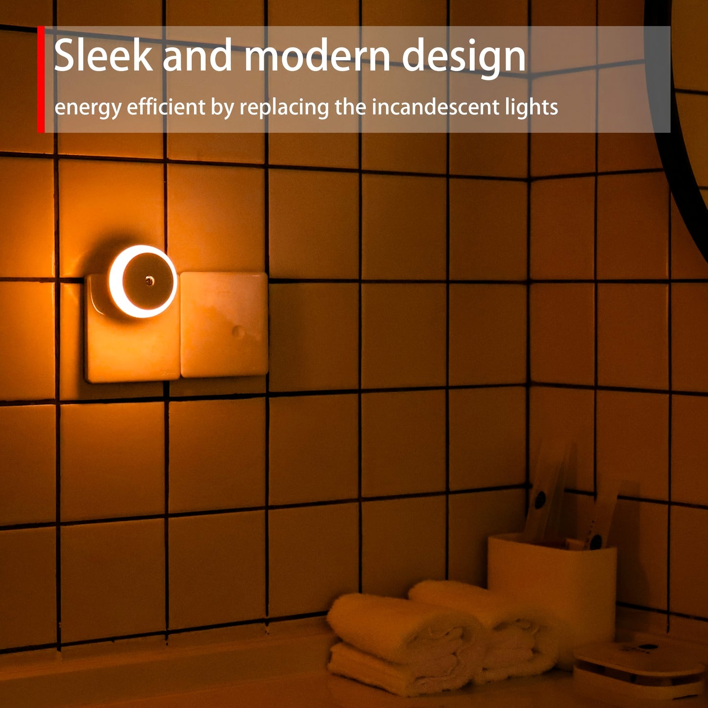 1pc LED White Night Light Dusk To Dawn Sensor, Smart Wall Night Light For Bathroom Bedroom Home Kitchen Corridor Energy Saving, Round
