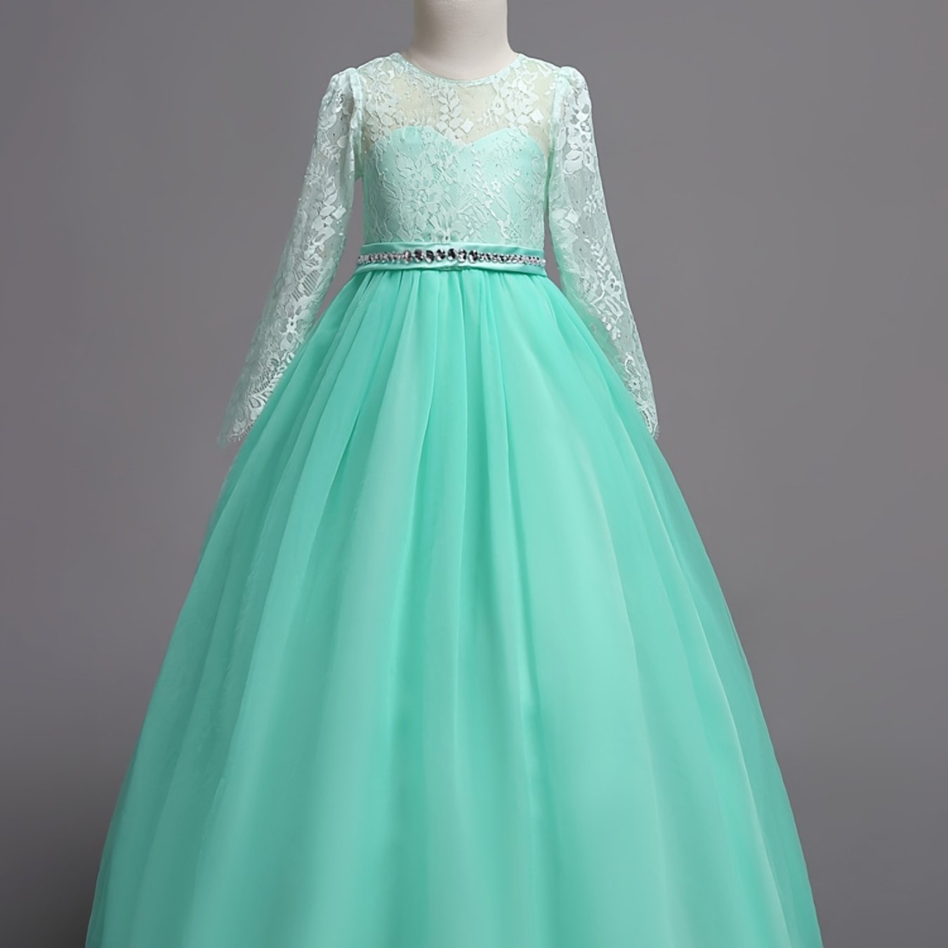 Girls' Elegant Lace Long Sleeve Dress