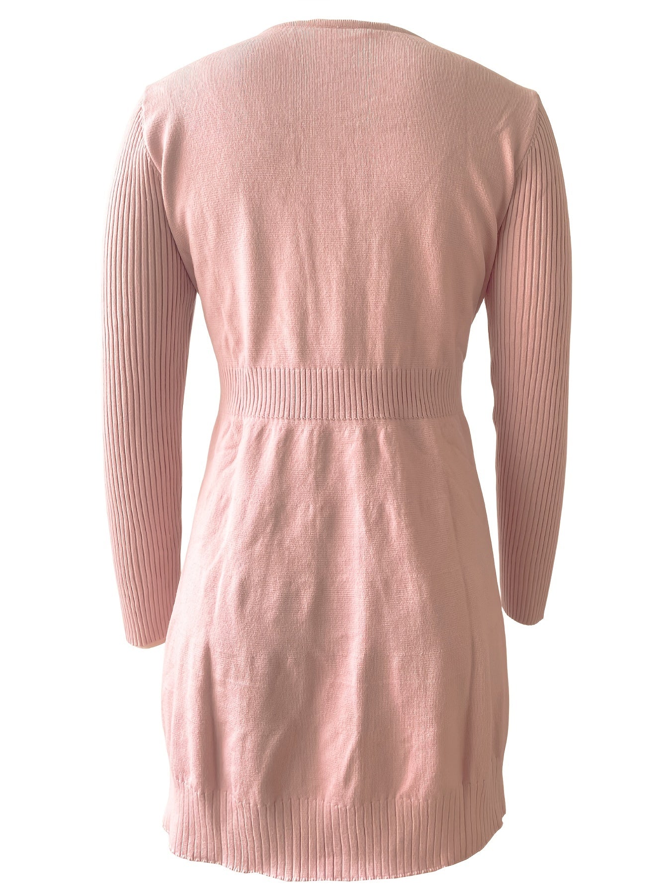 Women's Solid V Neck Ruffled Long Sleeve Sweater Dress
