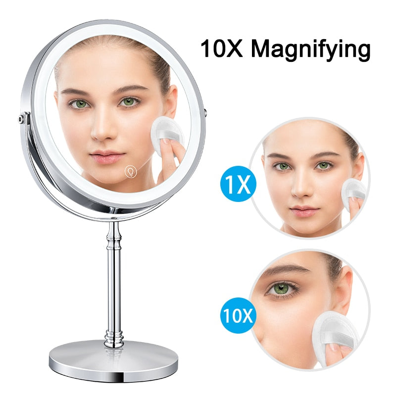 Bringing the Studio to You: 8 Inch Makeup Mirror with Light, USB Charging, and 10x Magnifying for Vanity