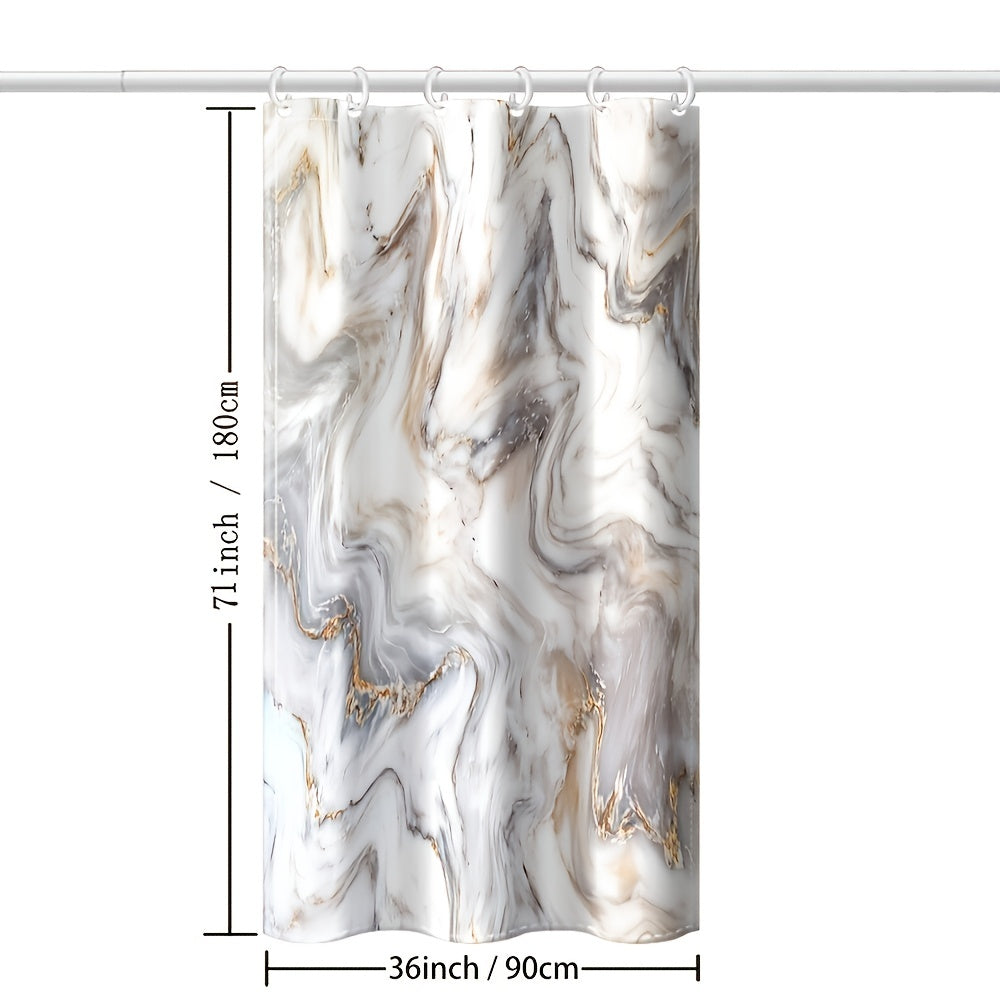 1pc Gray Golden Marble Shower Curtain Set, Bathroom Decor, Abstract Modern Shower Curtain, Luxury Standard Shower Curtain For Bathtub, Waterproof Washable Fabric Shower Curtain, With 12 Plastic Hooks