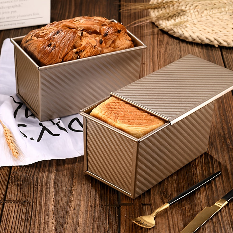 1pc Golden Loaf Pan With Lid, Non-Stick Durable Bread Pan Toast Mould With Cover Bakeware Tin For Baking Bread, Homemade Cakes, Meatloaf