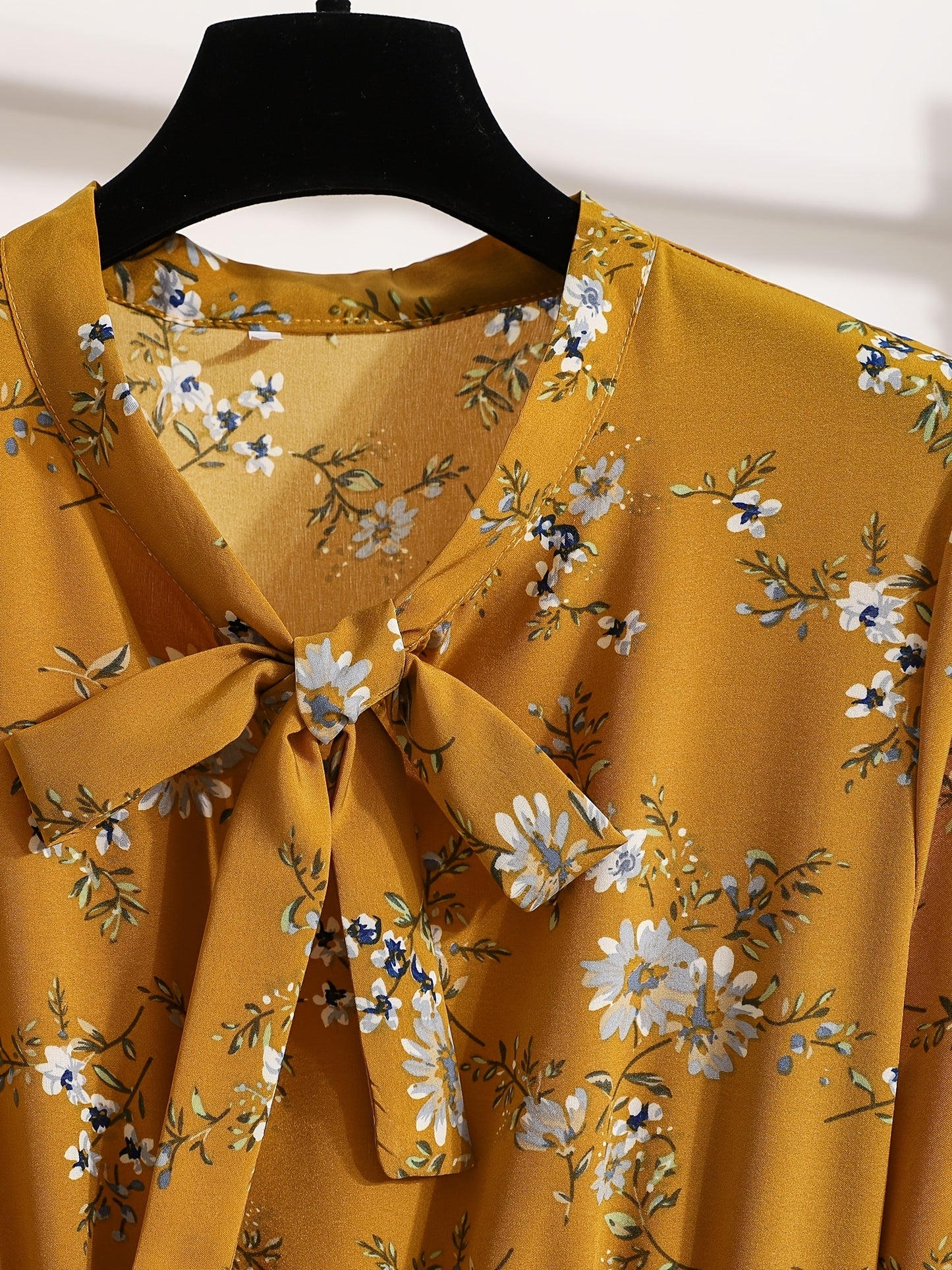 Elegant High Waist Bow Ditsy Floral Print Maxi Dress