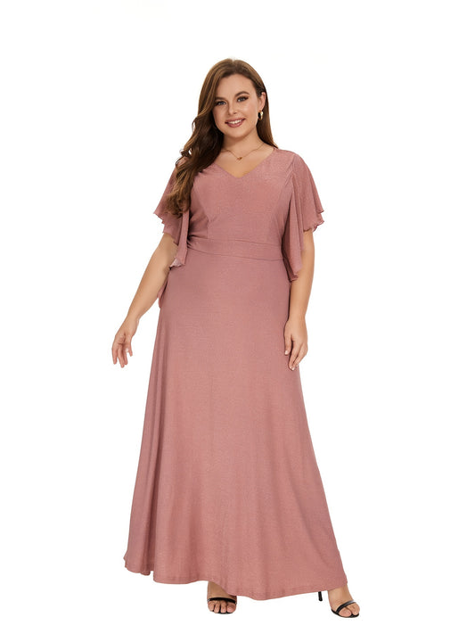 Flattering Plus Size Ruffle Sleeve Maxi Dress