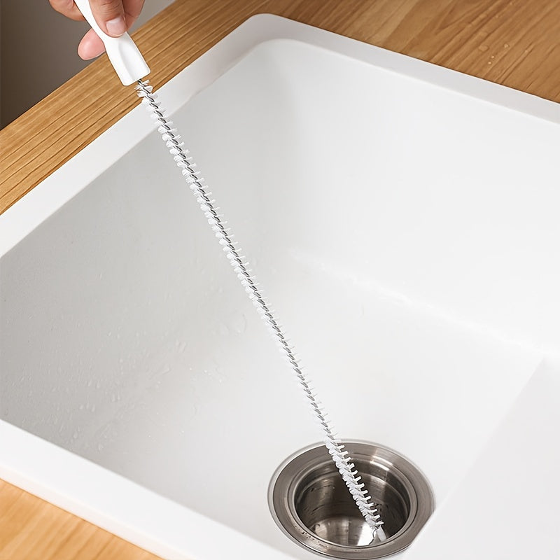 1pc Flexible Sink Cleaning Brush, Pipe Dredging Brush, Sewer Hair Clog Removal Tool, With Long Spiral Nylon Bristles Cleaning Brush, For Kitchen Bathroom Bathtub Toilet, White