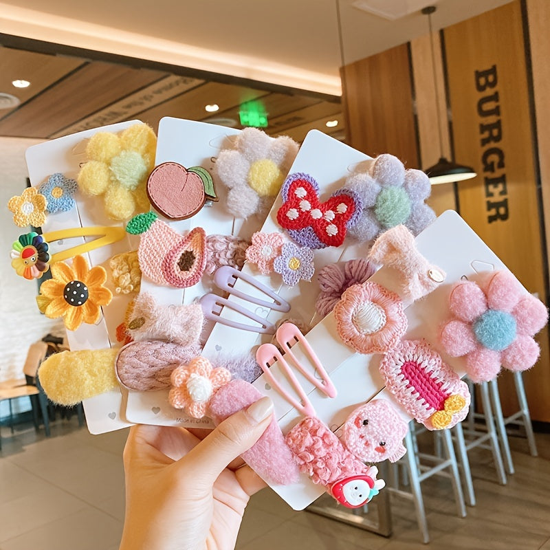8/9-piece Baby Girls Plush Cartoon Hair Clips Set