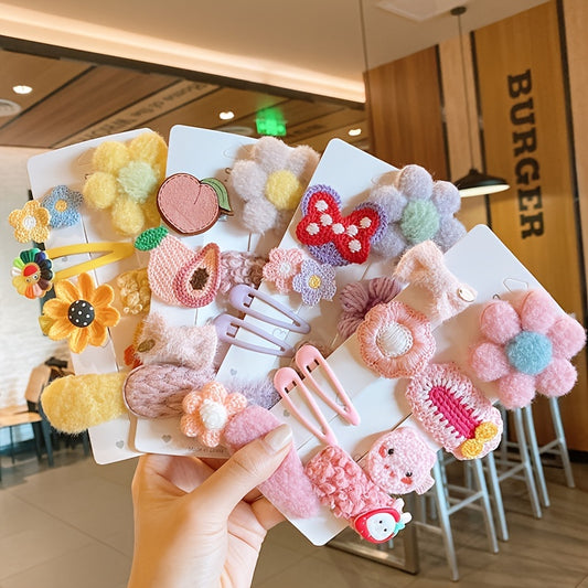 8/9-piece Baby Girls Plush Cartoon Hair Clips Set