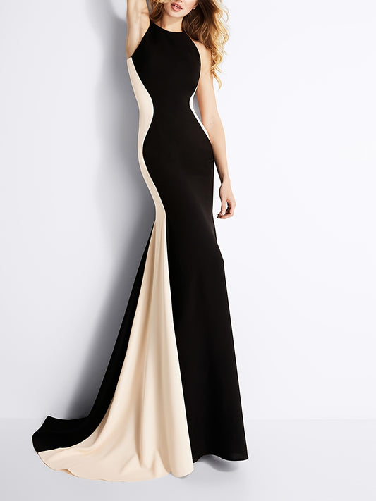 Women's Elegant Color Block Slim Long Dress