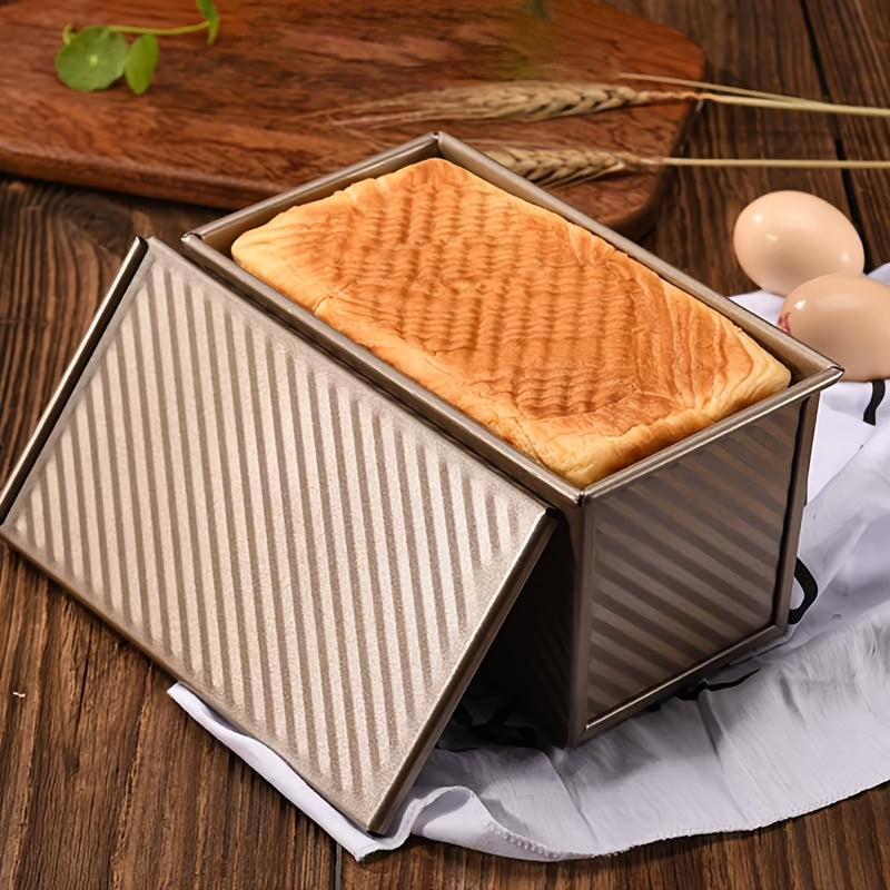 1pc Golden Loaf Pan With Lid, Non-Stick Durable Bread Pan Toast Mould With Cover Bakeware Tin For Baking Bread, Homemade Cakes, Meatloaf
