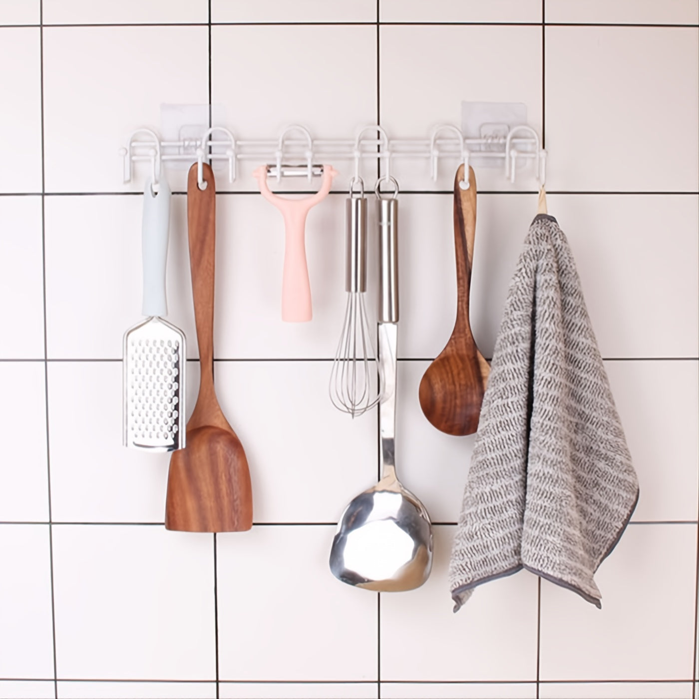 1pc Kitchen Kitchenware Hooks, Multifunctional Hanging Cup Holder, Household Punch Free Wall Mounted Cabinet Hook 10.4in/2.7in