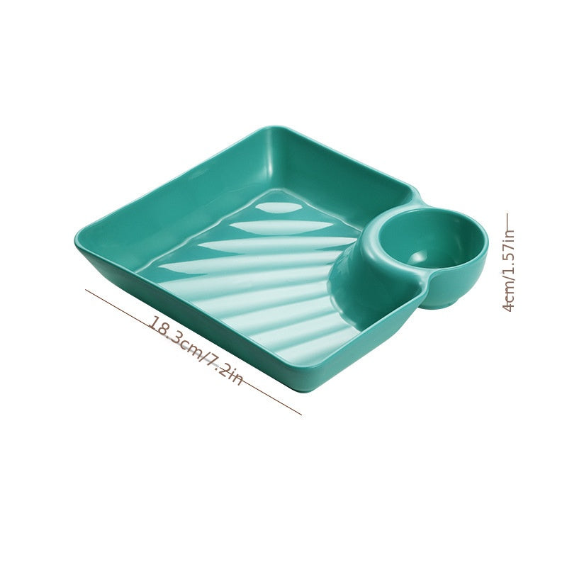 1pc Dumpling Plate With Sauce Dish, Square Serving Plate, Snack Platter, Sushi Dish, Fruit Plate, Dessert Tray, Kitchen Supplies