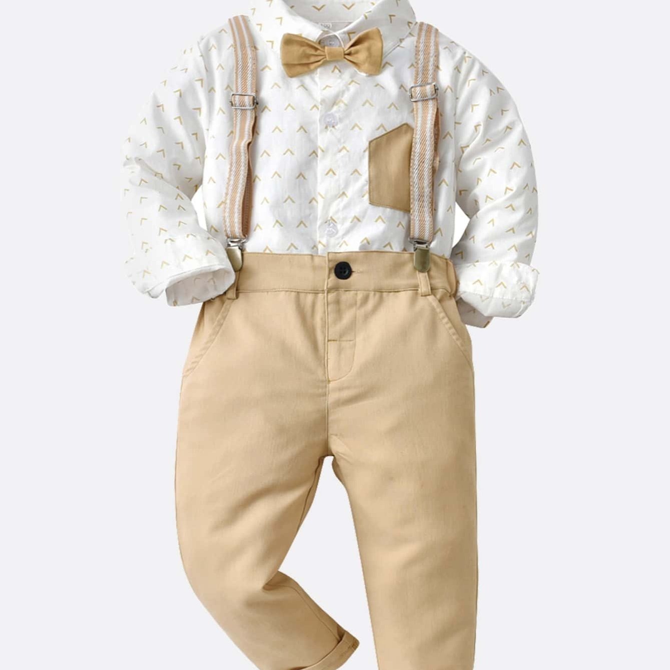 Boys' Gentleman Bowtie Shirt and Overalls Set