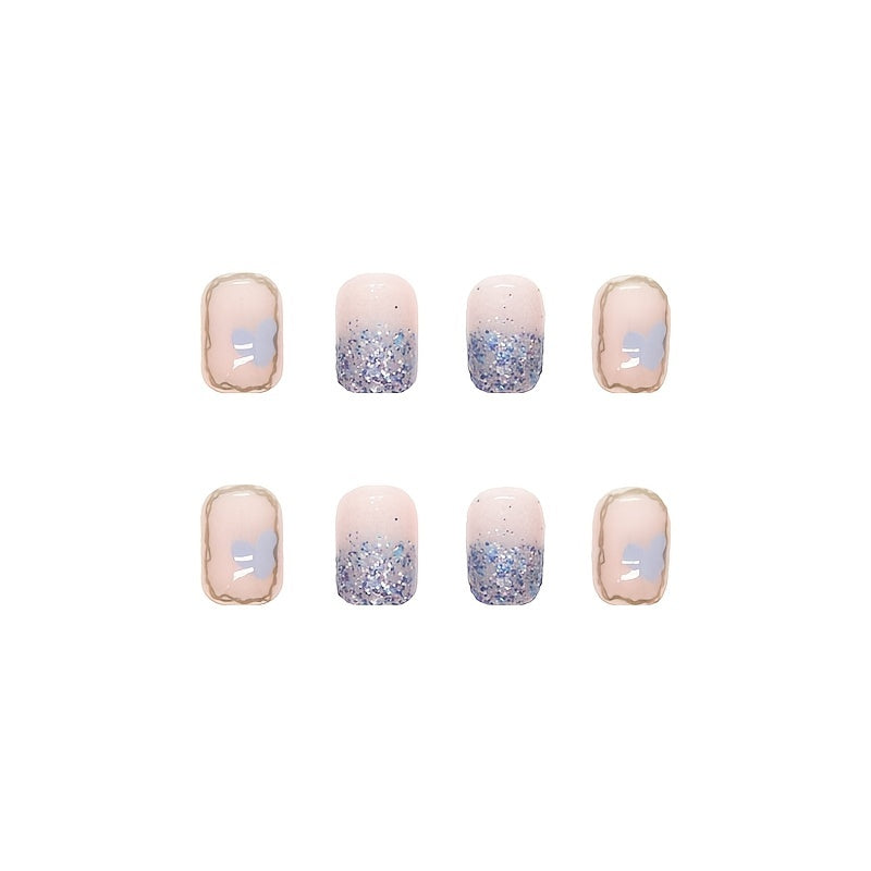 24 Pcs Gradient Coffin Press-On Nails: Add a stylish touch to your nails with these short fake nails with gradient design.