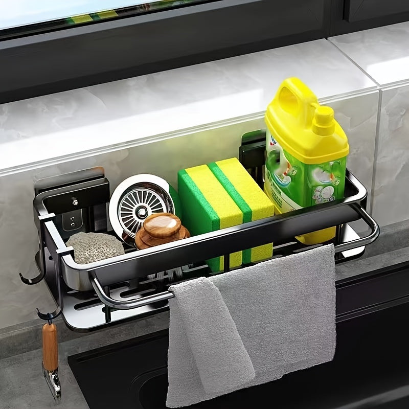 1pc Kitchen And Bathroom Washing Rack, Household Multi-functional No-Punch Wall-mounted Draining Rack, Sink Storage