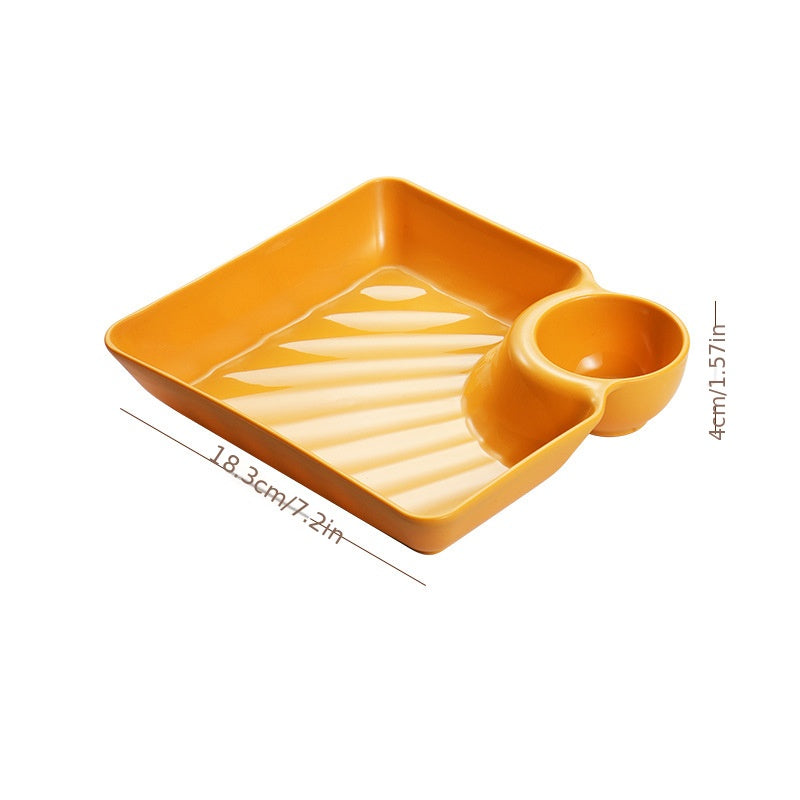 1pc Dumpling Plate With Sauce Dish, Square Serving Plate, Snack Platter, Sushi Dish, Fruit Plate, Dessert Tray, Kitchen Supplies