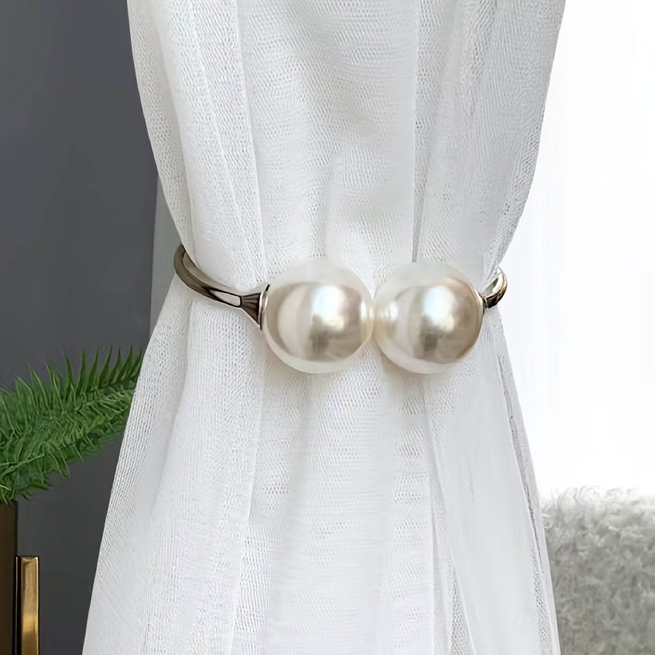1pc Metal Curtain Tieback, Faux Pearl Decor Curtain Holdback Buckle For Holding Curtains & Drapes, Simple & Elegant Home Decor