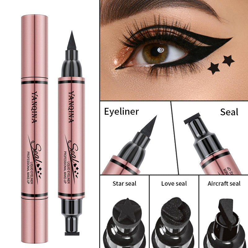 2-in-1 Eyeliner Stamp Pencil: Waterproof, Double-Ended, Black Liquid, Quick Dry, Triangle Seal, Eye Liner Makeup