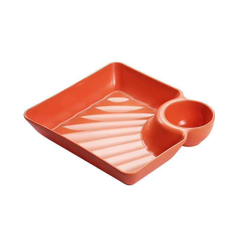 1pc Dumpling Plate With Sauce Dish, Square Serving Plate, Snack Platter, Sushi Dish, Fruit Plate, Dessert Tray, Kitchen Supplies