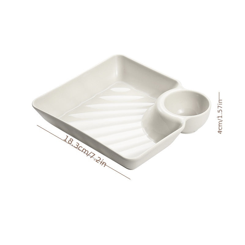 1pc Dumpling Plate With Sauce Dish, Square Serving Plate, Snack Platter, Sushi Dish, Fruit Plate, Dessert Tray, Kitchen Supplies