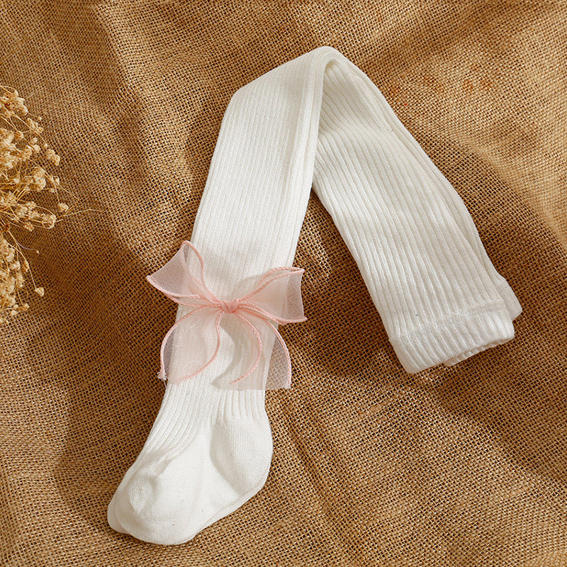 Autumn and Winter Baby Girls Leggings with Lace Bow